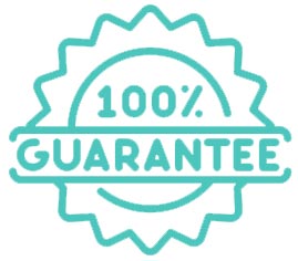 A teal badge icon with the text "100% GUARANTEE" inside, indicating a full guarantee or assurance.