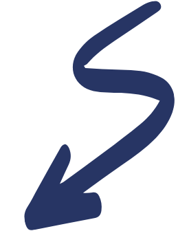 A thick, dark blue, curved arrow points downward and to the left against a light background.