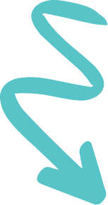 A teal, thick, squiggly arrow points downward and to the right on a plain background.
