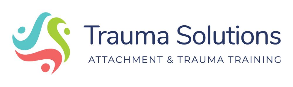 Trauma Solutions logo with abstract figures forming a swirl shape, next to the text “Trauma Solutions Attachment & Trauma Training.”.