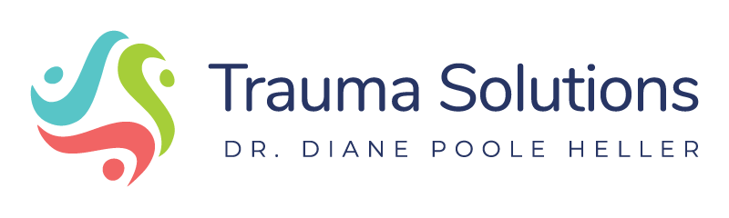 Logo for Trauma Solutions featuring abstract human figures in blue, green, and red, with the text "Trauma Solutions Dr. Diane Poole Heller" to the right.